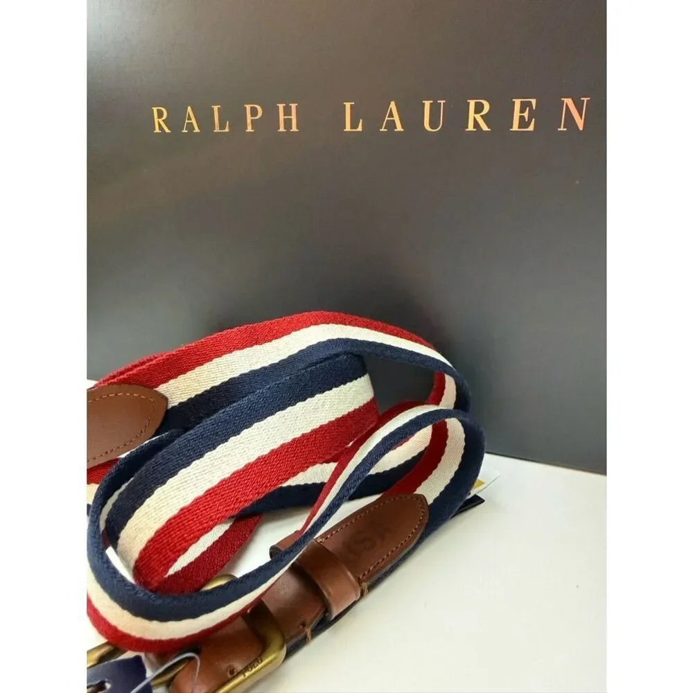 Polo Ralph Lauren Men’s 3X Striped Belt Leather Trim Golf Preppy XXL
